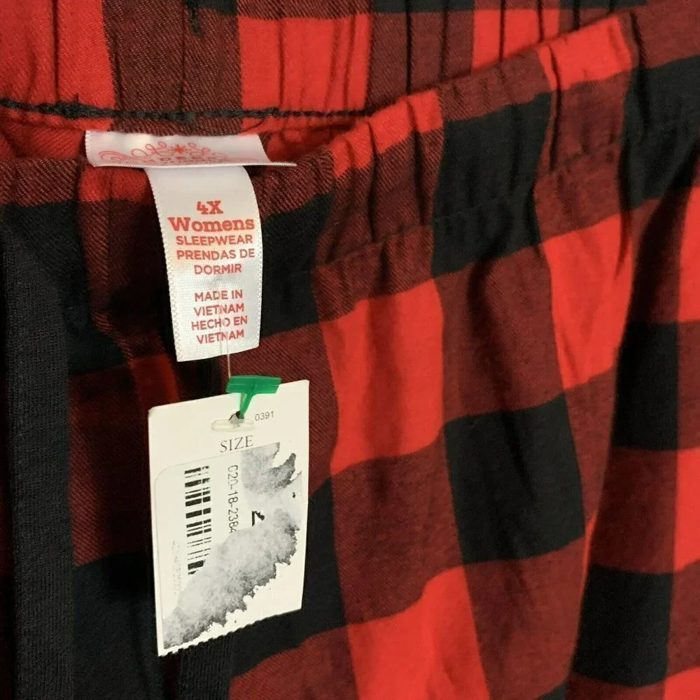 womens plus 4x flannel pajamas pants red black buffalo check - Picture 2 of 4